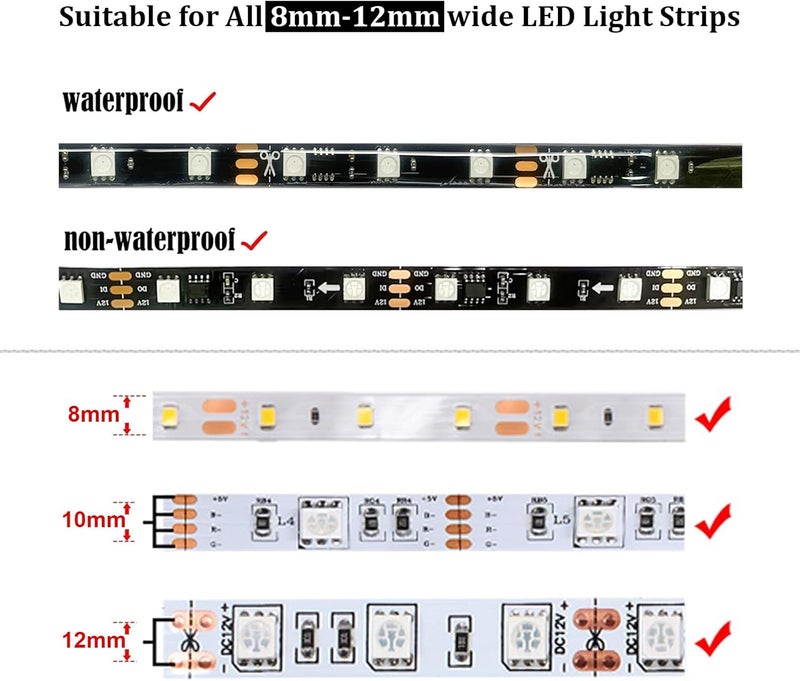 BOXPUT LED Light Strip Corner Connectors TV LED Light Corner Brackets 90 Degree Mounting Clips Holder Gapless Connectors for 8mm-12mm LED Strip Lights CH1 (Black) - Image 5